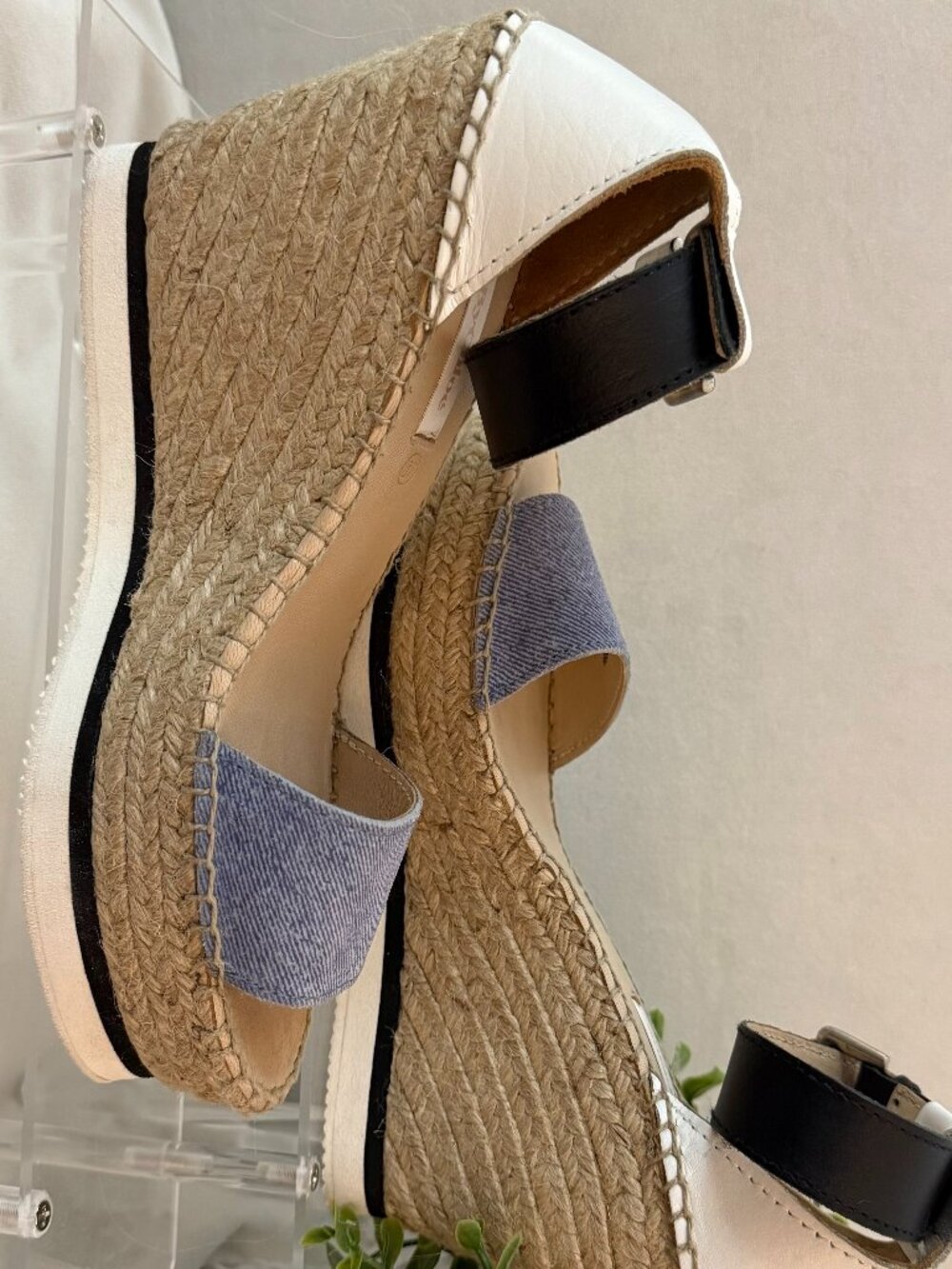 See by Chloé Denim Leather Espadrille Platform Wedge Sandals 37 - Picture 3 of 10